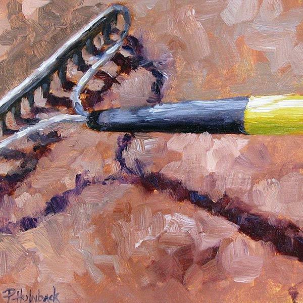 painting of a garden rake