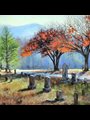 painting of a New England cemetery in autumn