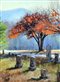 painting of a New England cemetery in autumn