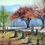 painting of a New England cemetery in autumn