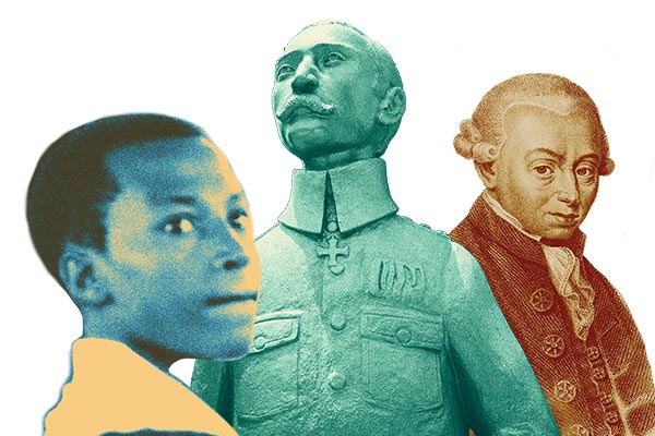 collage of a young Rwandan student, Richard Kandt, and Immanuel Kant