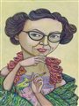 stylized painted portrait of Flannery OConnor