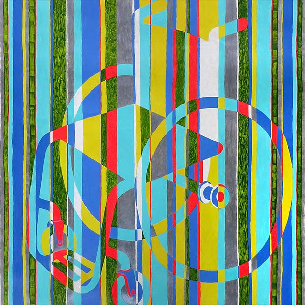 colorful striped painting of a wheelchair