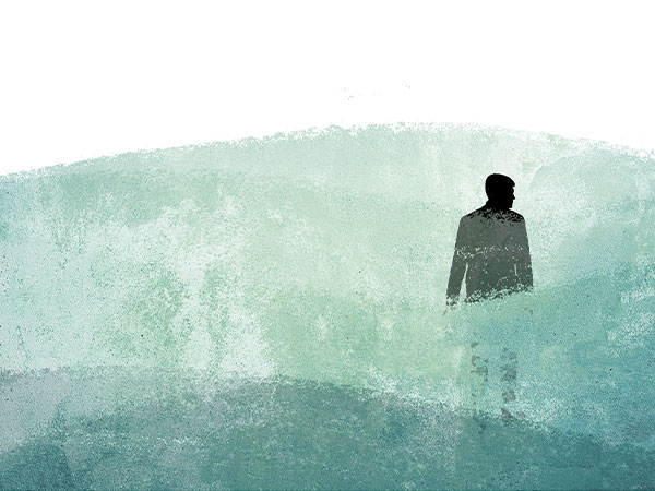 teal grunge texture covering the silhouette of a person