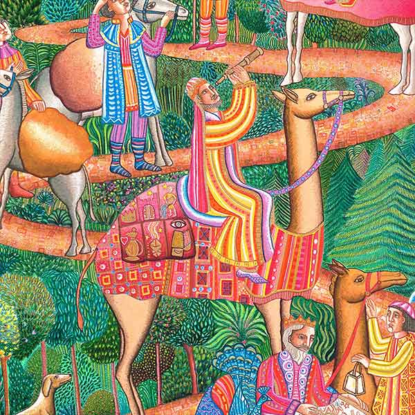 painting by John August Swanson of kings on a road looking at the star