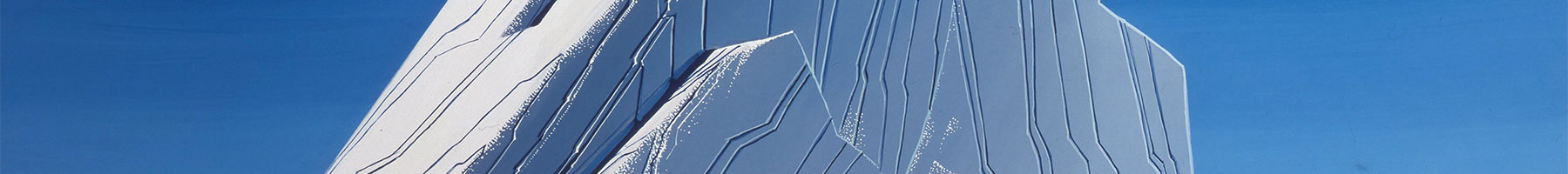 artwork of a large white rock against a blue sky