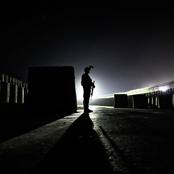 soldier on guard in the night
