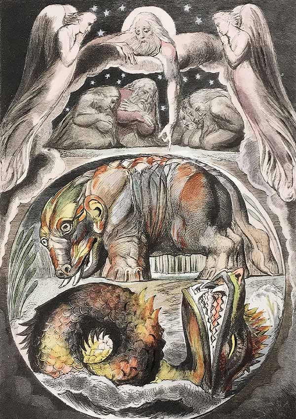 illustration by William Blake of the Behemoth and the Leviathan from the book of Job