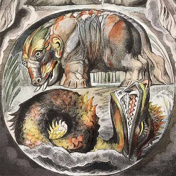 illustration by William Blake of the Behemoth and the Leviathan from the book of Job