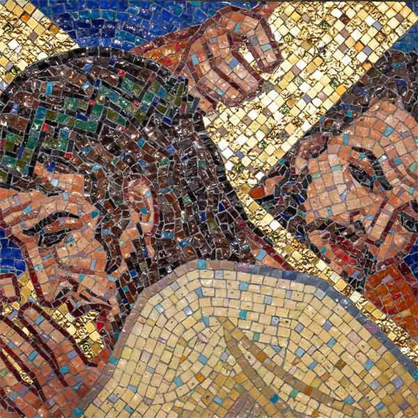 mosaic of Simon helping Christ carry the cross