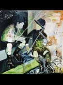 painting of two boys playing violin