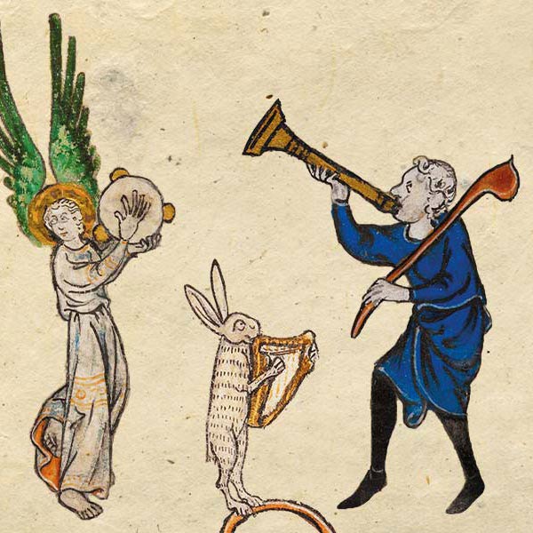 images from old illuminated manuscripts showing people playing instruments