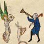 images from old illuminated manuscripts showing people playing instruments