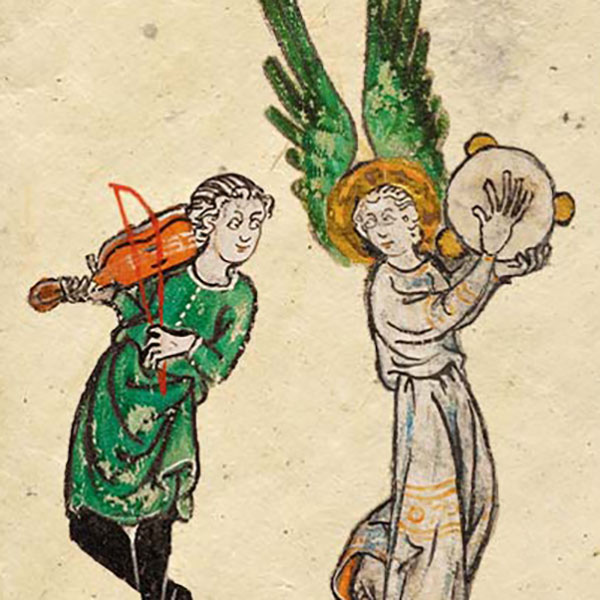 images from old illuminated manuscripts showing people playing instruments