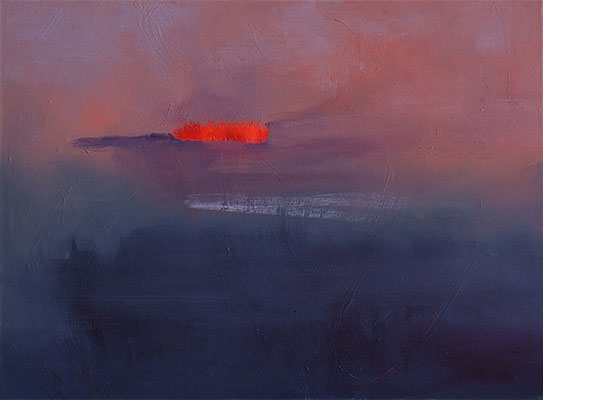 painting of a scarlet cloud in a purple sky