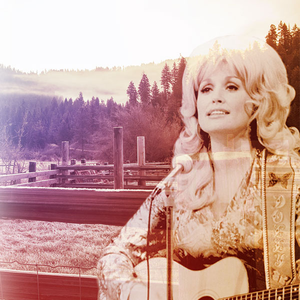 photo of the Smoky Mountains overlaid with a picture of Dolly Parton