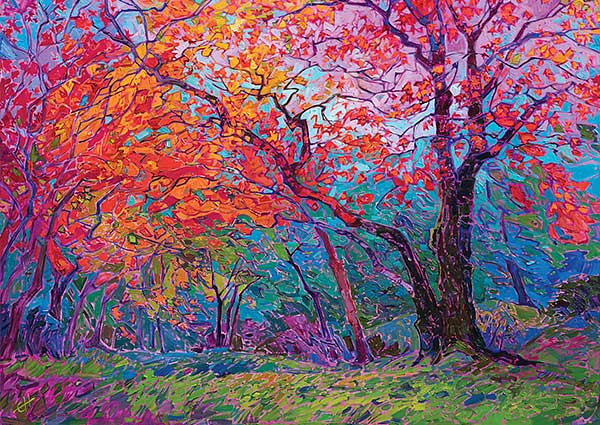 bright painting of colorful trees