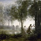 painting of Orpheus holding a harp and leading Eurydice by the hand