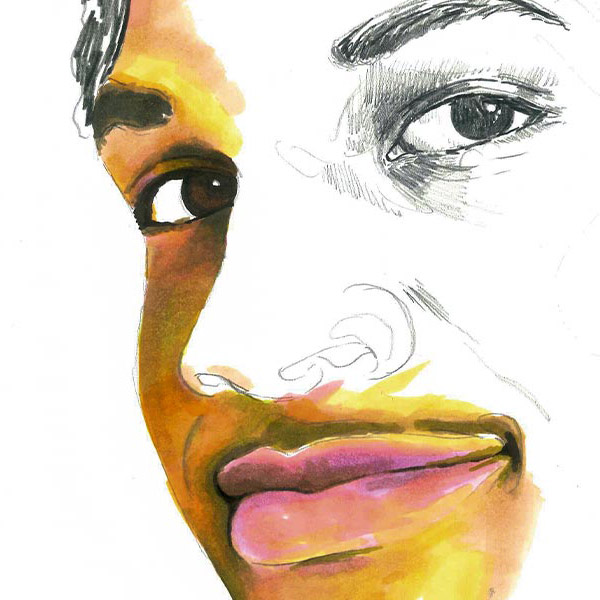 partly colored sketch of John Crawford III