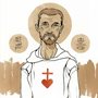 ink and brown watercolor illustration of Charles de Foucald