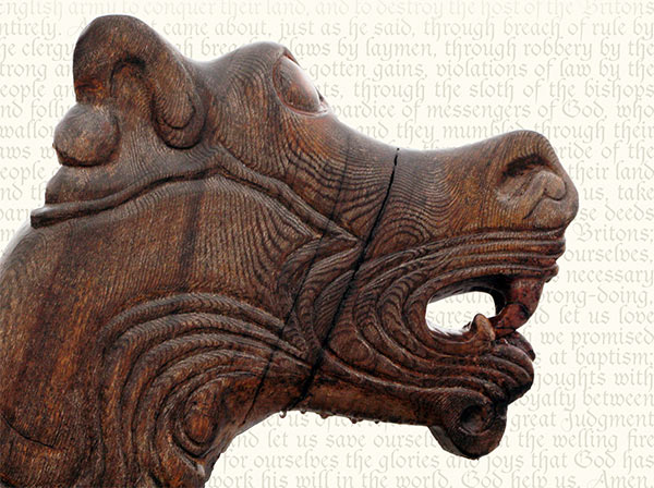 a wood figurehead from a replica Viking ship