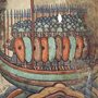 illustration of a Viking attack, from a Saint-Aubin manuscript, ca. 1100