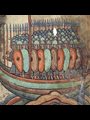 illustration of a Viking attack, from a Saint-Aubin manuscript, ca. 1100