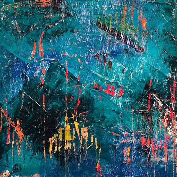 blue, red, yellow, and black abstract art