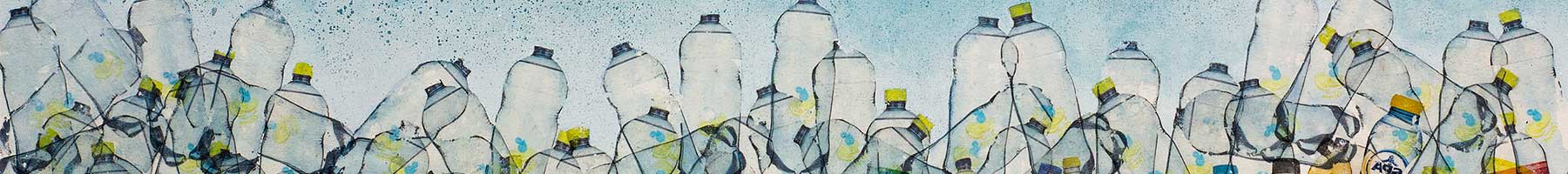artwork of water with bottles in it