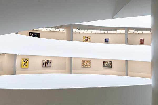 view of a display of Kandinsky pieces in the Guggenheim