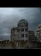 photograph of trees blooming outside the damaged church in Hiroshima where the nuclear bomb detonated in 1945