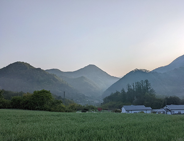Mountains surround the Bruderhof community in Yeongwol, South Korea.