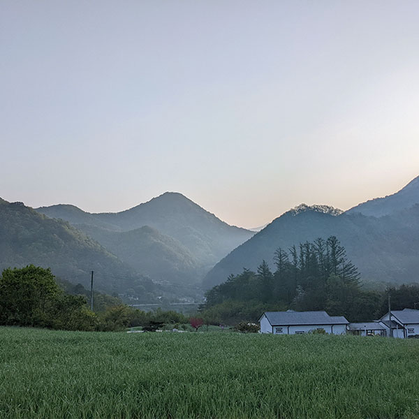 Mountains surround the Bruderhof community in Yeongwol, South Korea.