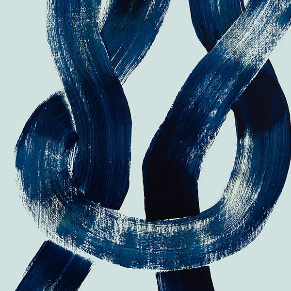 artwork of blue brush strokes forming the shape of a knot