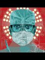red and blue portrait of a surgeon wearing a cap, glasses and mask