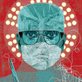 red and blue portrait of a surgeon wearing a cap, glasses and mask