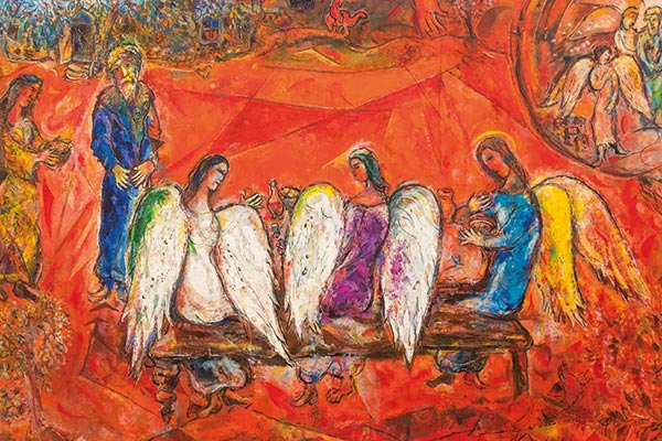 painting of Abraham offering hospitality to three angels