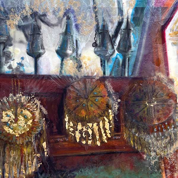 abstract brown, gold and red painting