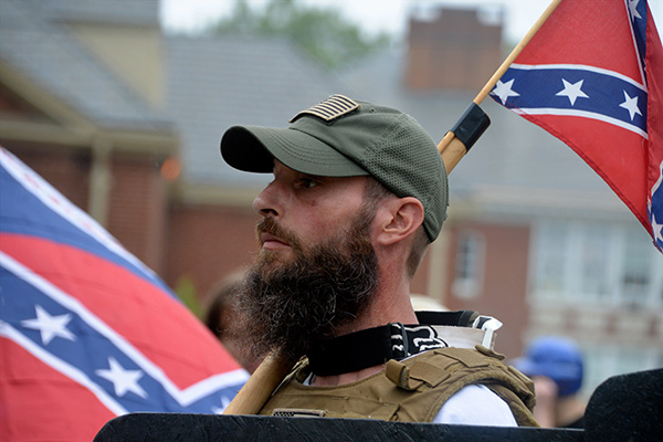 A member of a white supremacist group at a white nationalist rally in Charlottesville, VA.