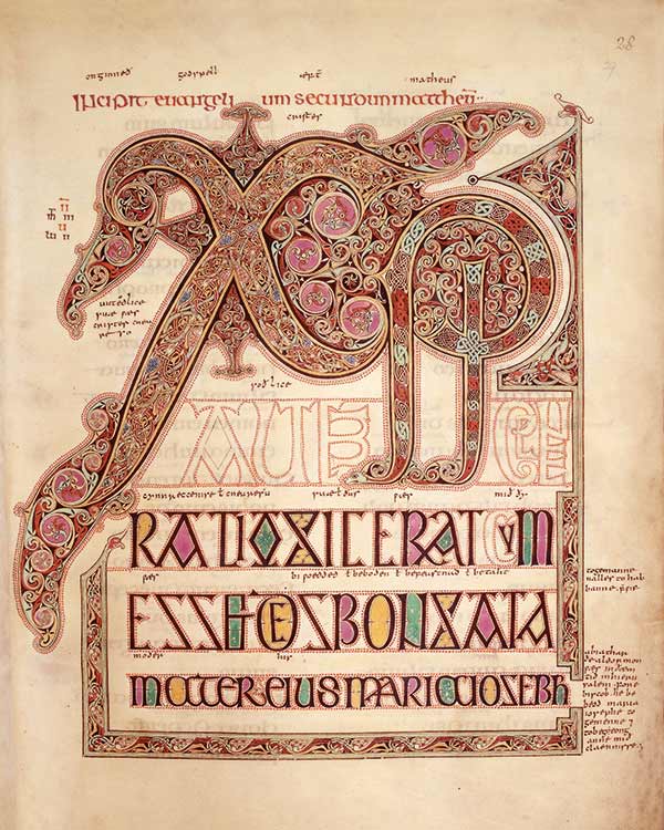 a page from The Lindisfarne Gospels manuscript