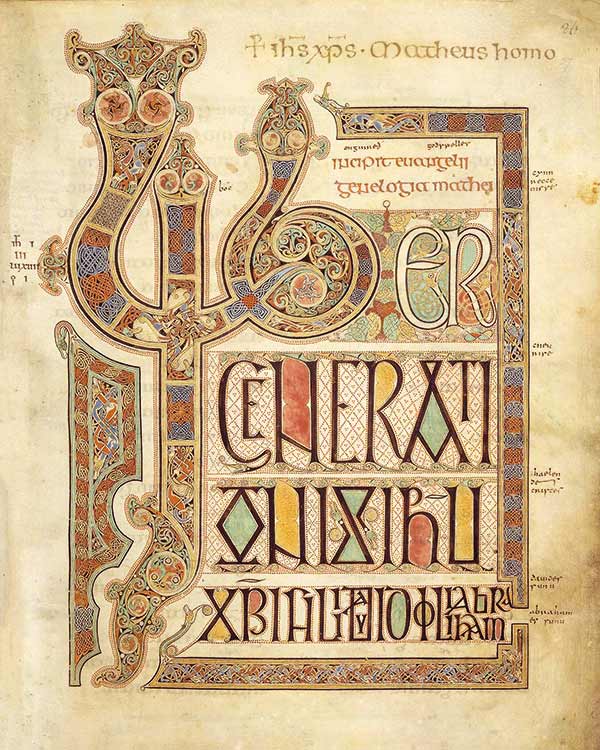 a page from The Lindisfarne Gospels manuscript