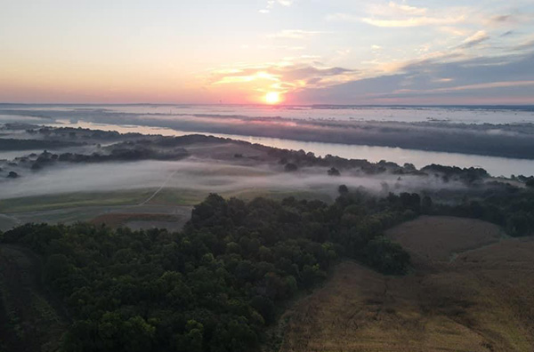 drone photo of the Eberlin family ranch property bordering the Mississippi river