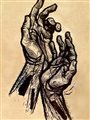 linoprint of two hands