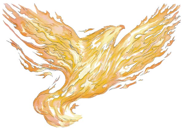watercolor of a flaming phoenix