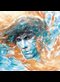 watercolor of a young mans face with a background of fire and water