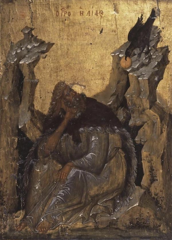 icon of a raven feeding Elijah in the wilderness