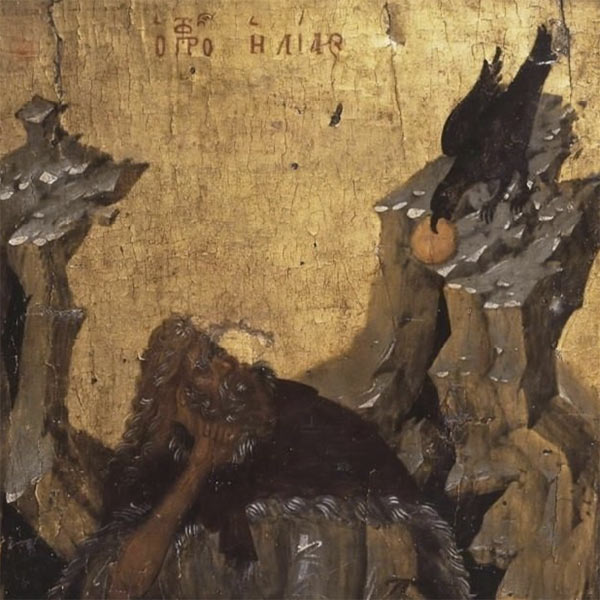 icon of a raven feeding Elijah in the wilderness