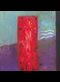 a red pillar against an aqua and purple background