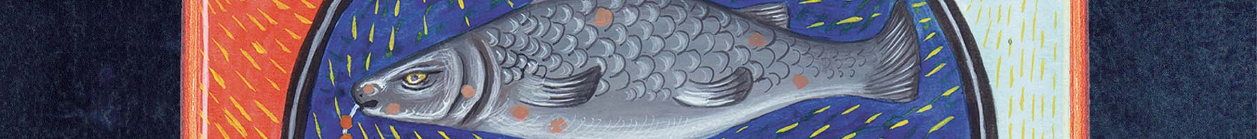 Symbolic artwork of two fish by Sankha Banerjee, from the graphic novel By Water