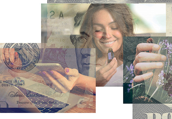 collage of money and lavender